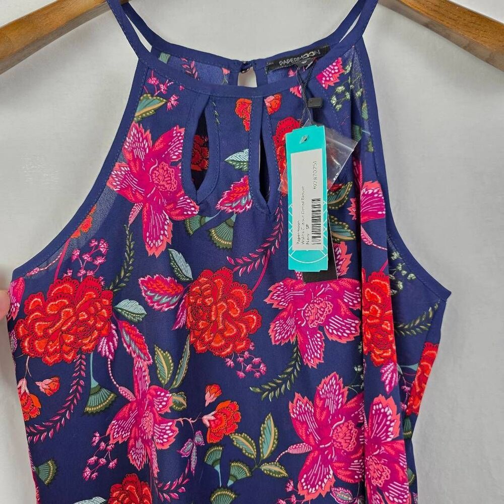 Paper Moon Petite Floral Tank Blouse Navy SP - Picture 3 of 10